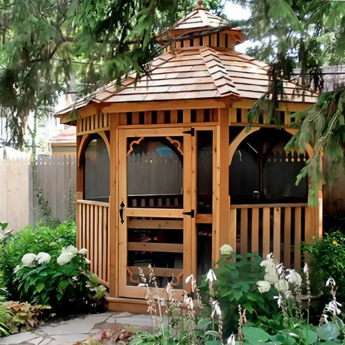 Gazebo Natural Cedar Tiered Roof Wood Shingles Garden Pavilion