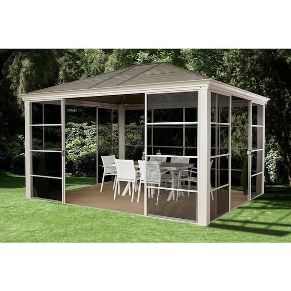 Gazebo Warm Beige Sliding Screen Doors Patio Structure