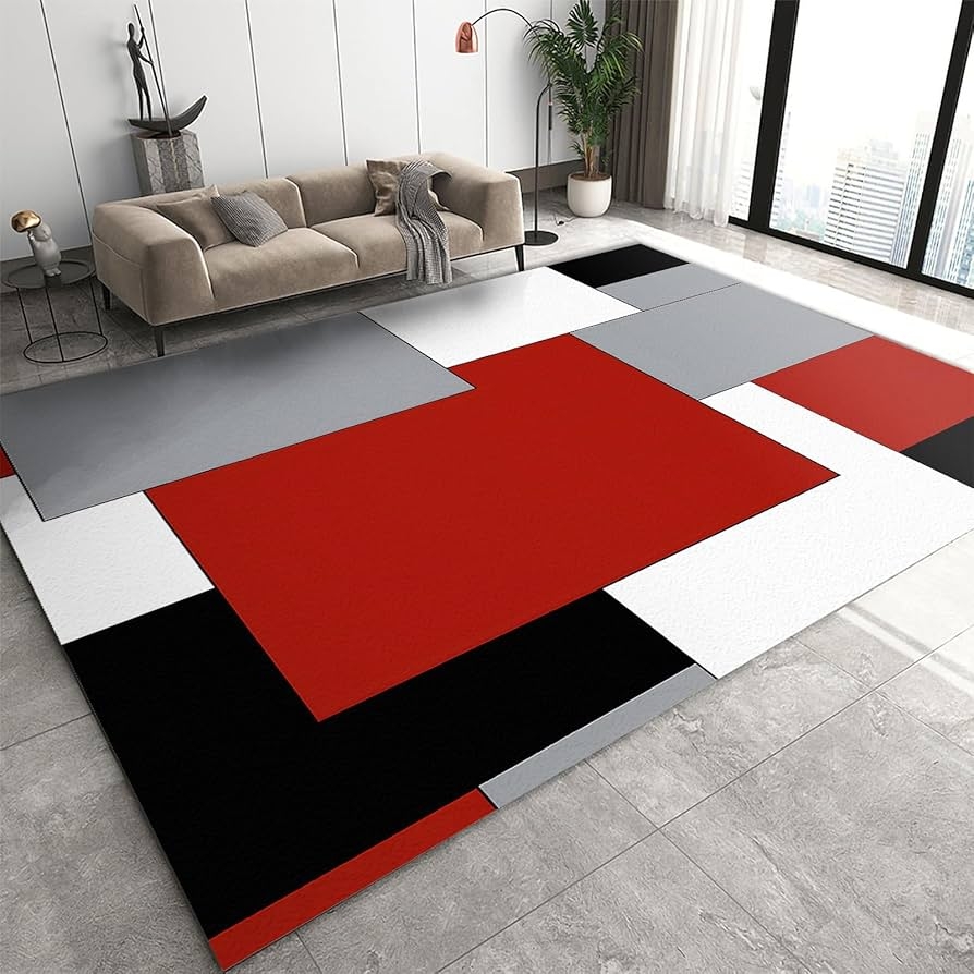 Geometric Area Rug - Asymmetrical Layout Color Blocked Mat