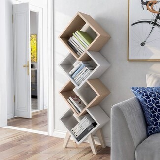 Geometric Bookcase White Diamond Shaped Cubes Tapered Legs