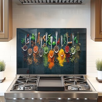 Glass Backsplash Culinary Wall Decor Splashback in Dark Slate Blue