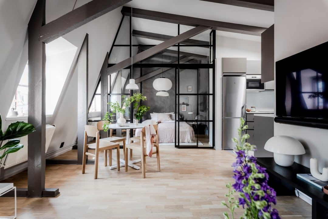 Glass Partition: Attic Glass Divider Small Space Zoning Ideas