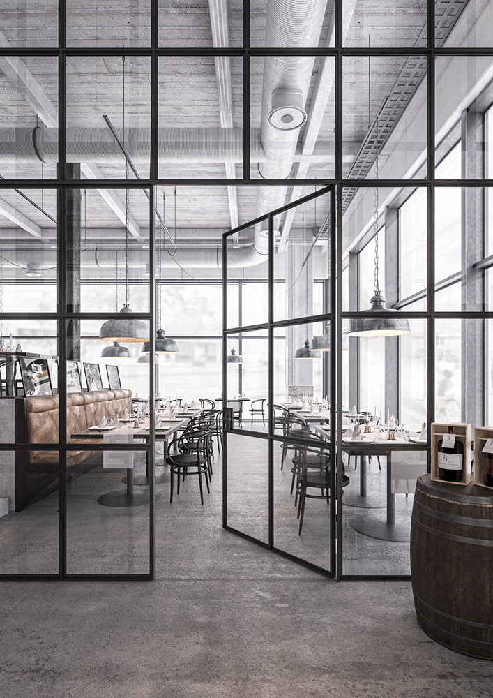 Glass Partition: Slim Muntins Industrial Glass Partition Wall