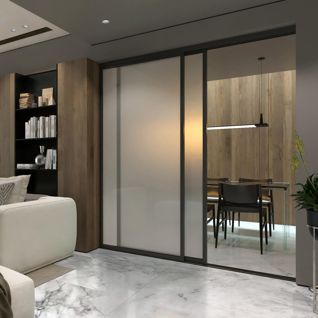 Glass Room Divider: Frosted Glass Panel Interior Zoning System