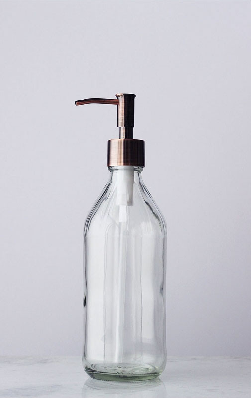 Glass Soap Dispenser Brushed Copper Pump Apothecary Glass