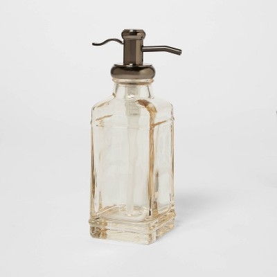 Glass Soap Dispenser Wavy Texture Amber Glass Square Base