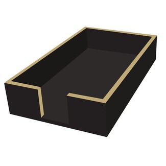 Guest Towel Holder Gold Edged Rim Matte Black Wood Tray
