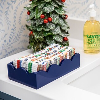 Guest Towel Holder Navy Lacquer Scalloped Edge Vanity Tray
