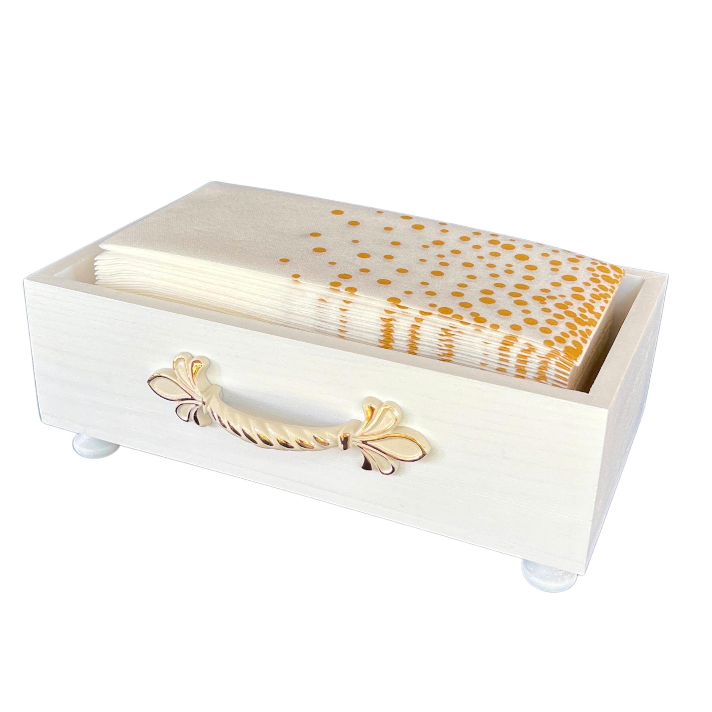 Guest Towel Holder Twisted Gold Handle Whitewashed Wood
