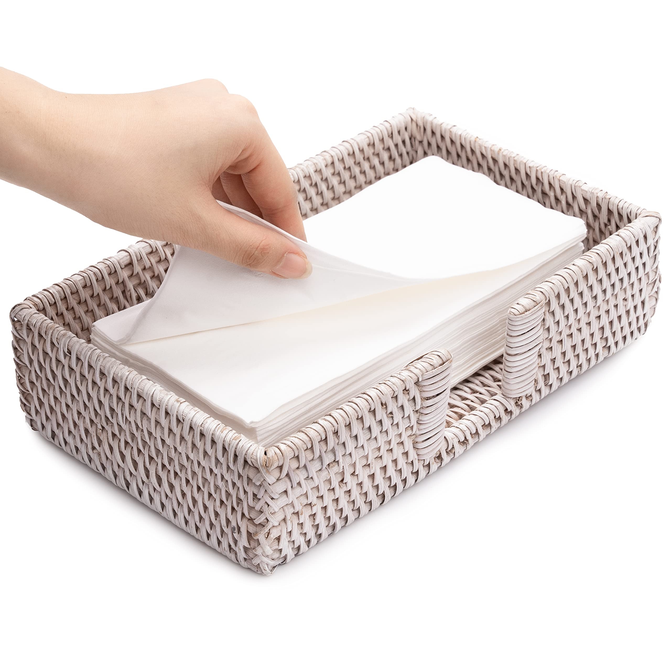 Guest Towel Holder Whitewashed Rattan Side Cutout Caddy