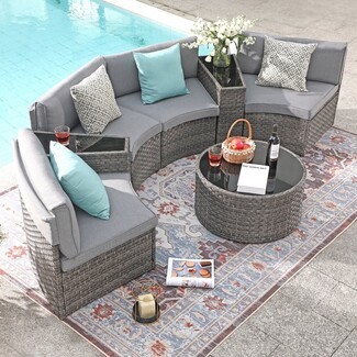 Half Moon Sectional: Integrated Wedge Tables Woven Poolside Lounge
