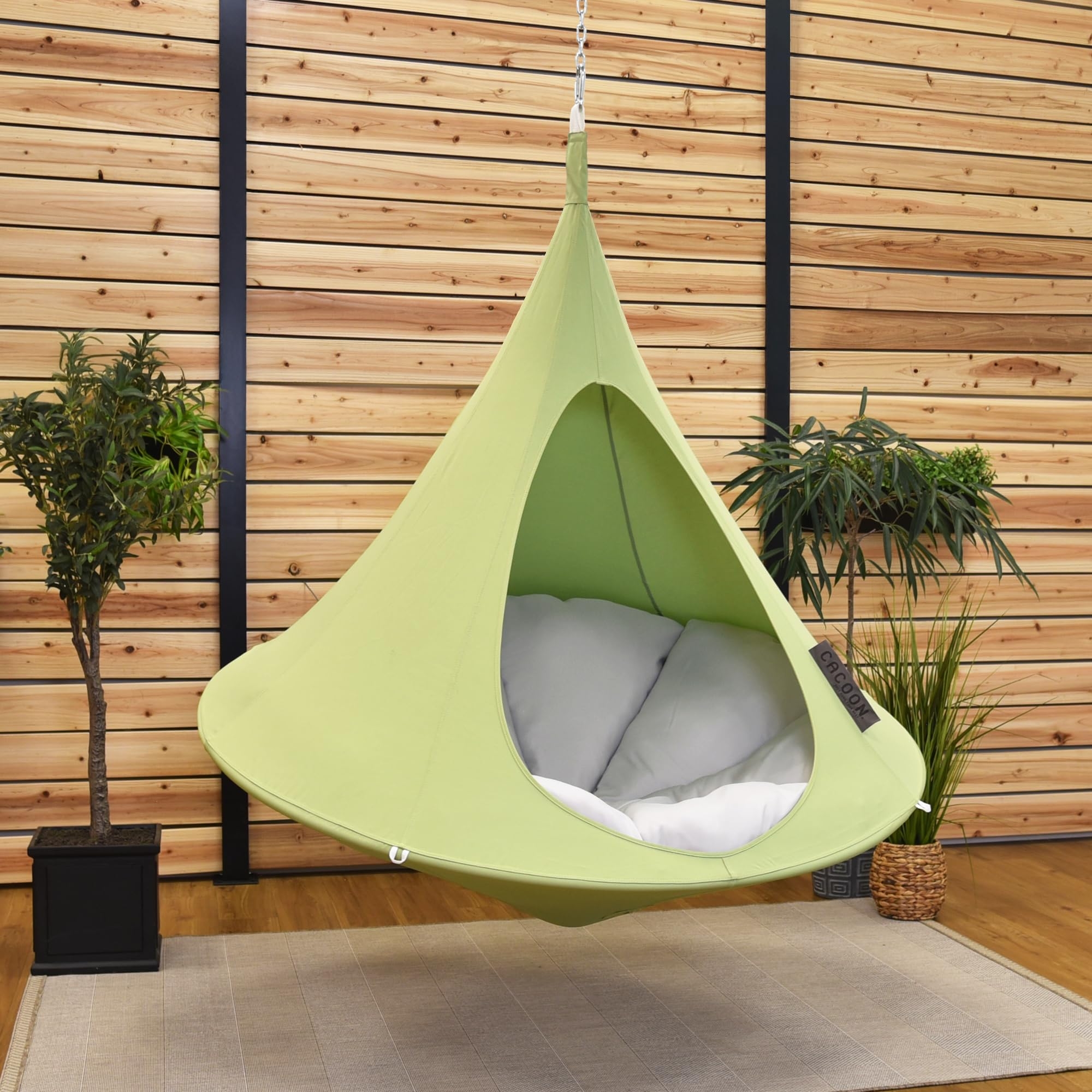 Hanging Chair in Leaf Green Teardrop Shape and Canvas