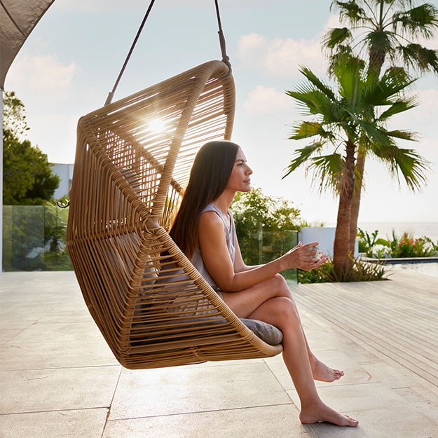 Hanging Chair with Poolside Woven Pod and Suspended Frame