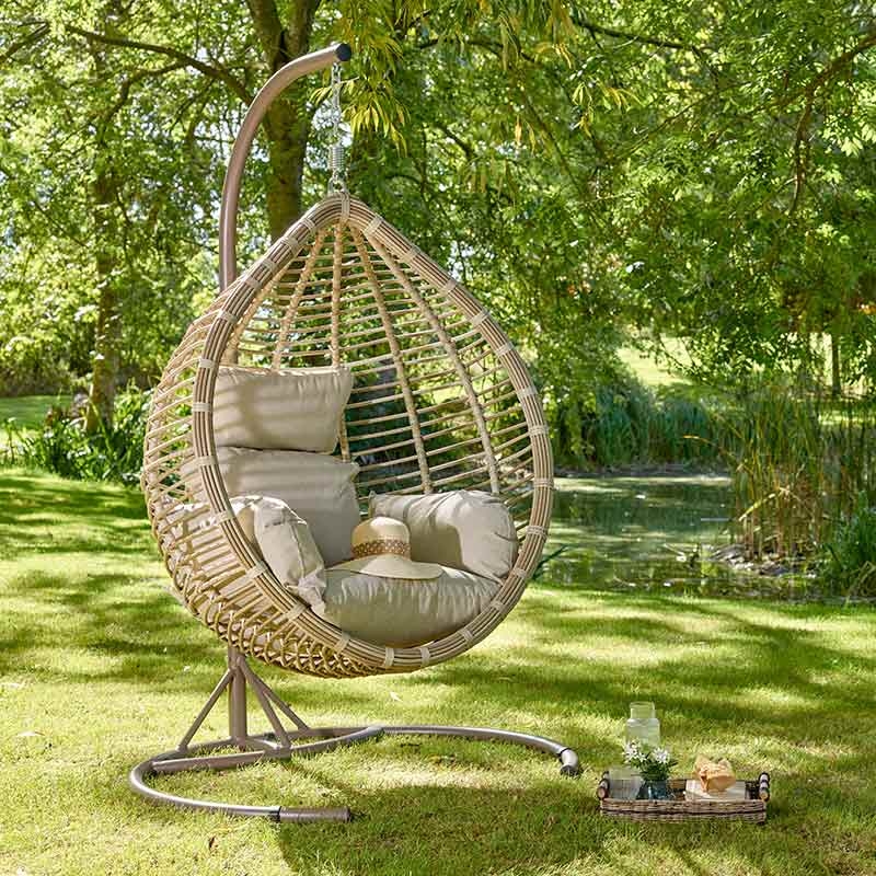 Hanging Egg Chair with Sandstone Garden Teardrop Pattern