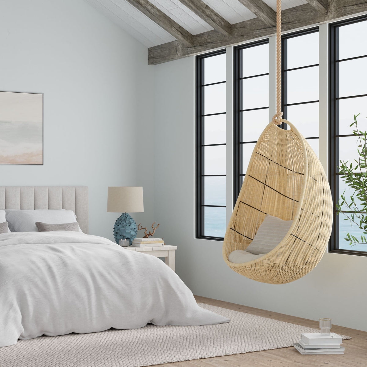 Hanging Swing Chair with Natural Cocoon Seat and Accents