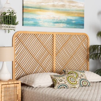 Headboard Diagonal Lattice Weave Split Panel Boho Rattan Headboard