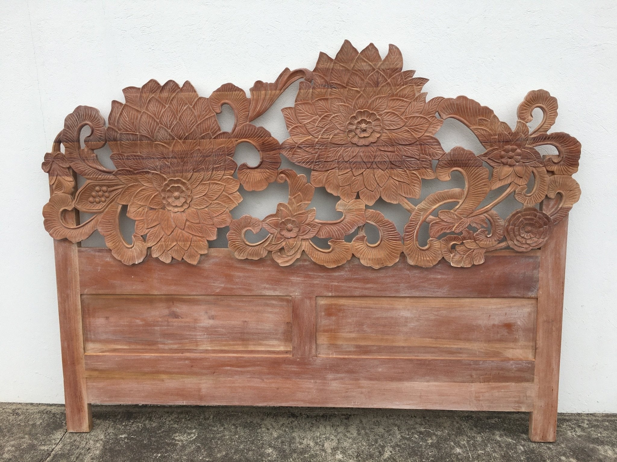 Headboard Floral Open Work Hand Carved Lotus Design