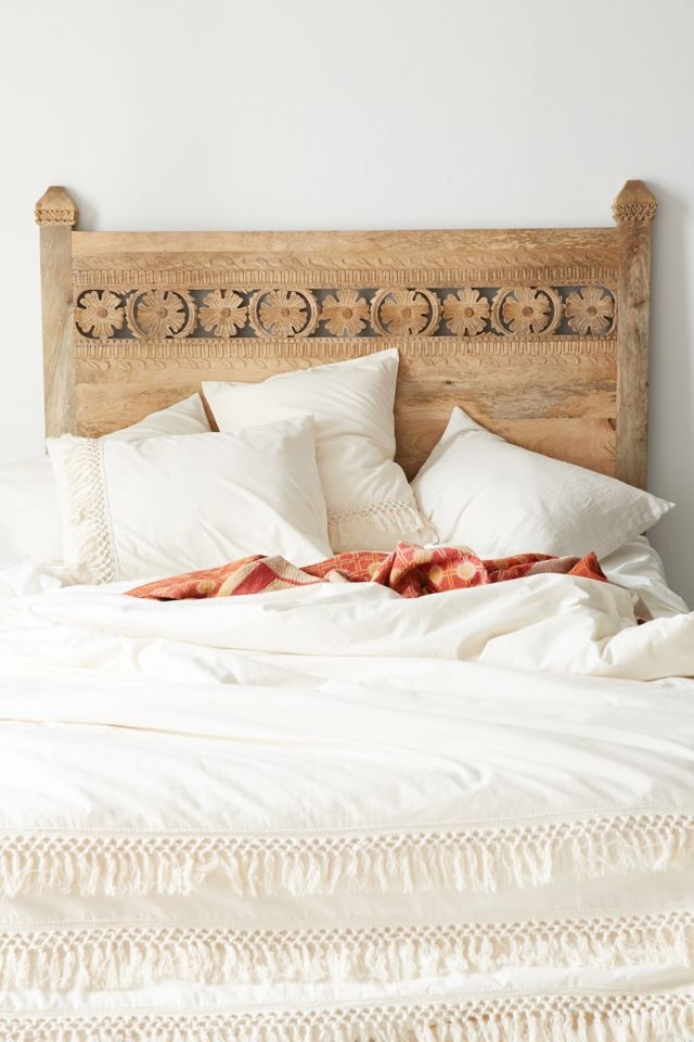 Headboard Natural Wood Tone Decorative Finials Global