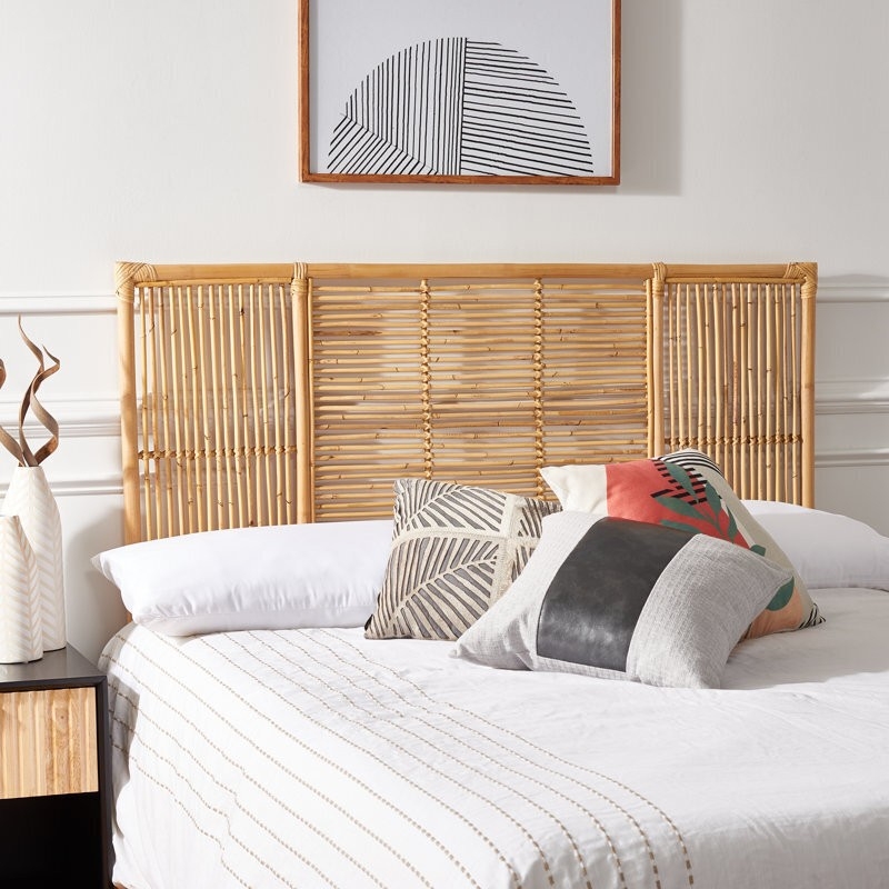 Headboard Reeded Texture Paneled Geometric Rattan Headboard