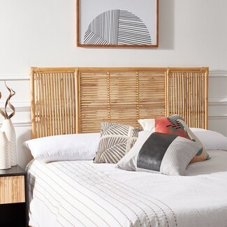 Headboard Reeded Texture Paneled Geometric Rattan Headboard