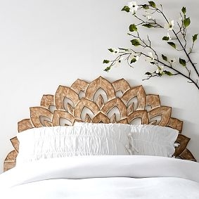 Headboard Semi Circular Shape Whitewashed Lotus Petals