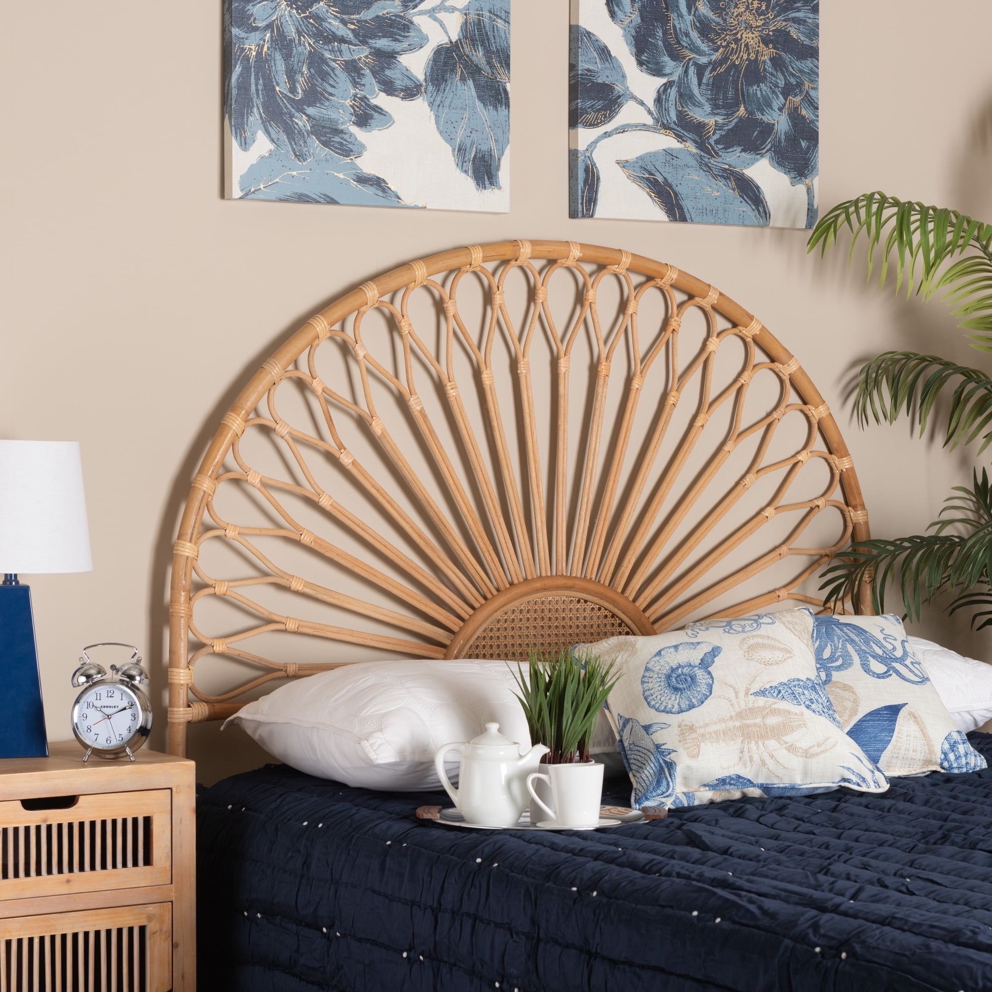Headboard Teardrop Loops Scalloped Rattan Furniture Sunburst Rattan