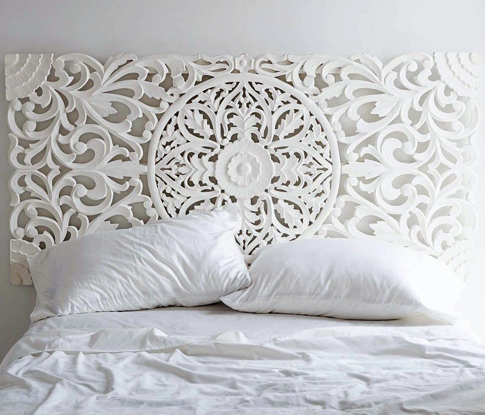 Headboard White Mandala Centerpiece Intricate Fretwork