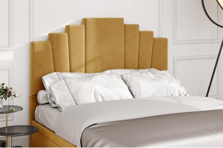 Headboard with Tiered Panels in Mustard Yellow Fan Design