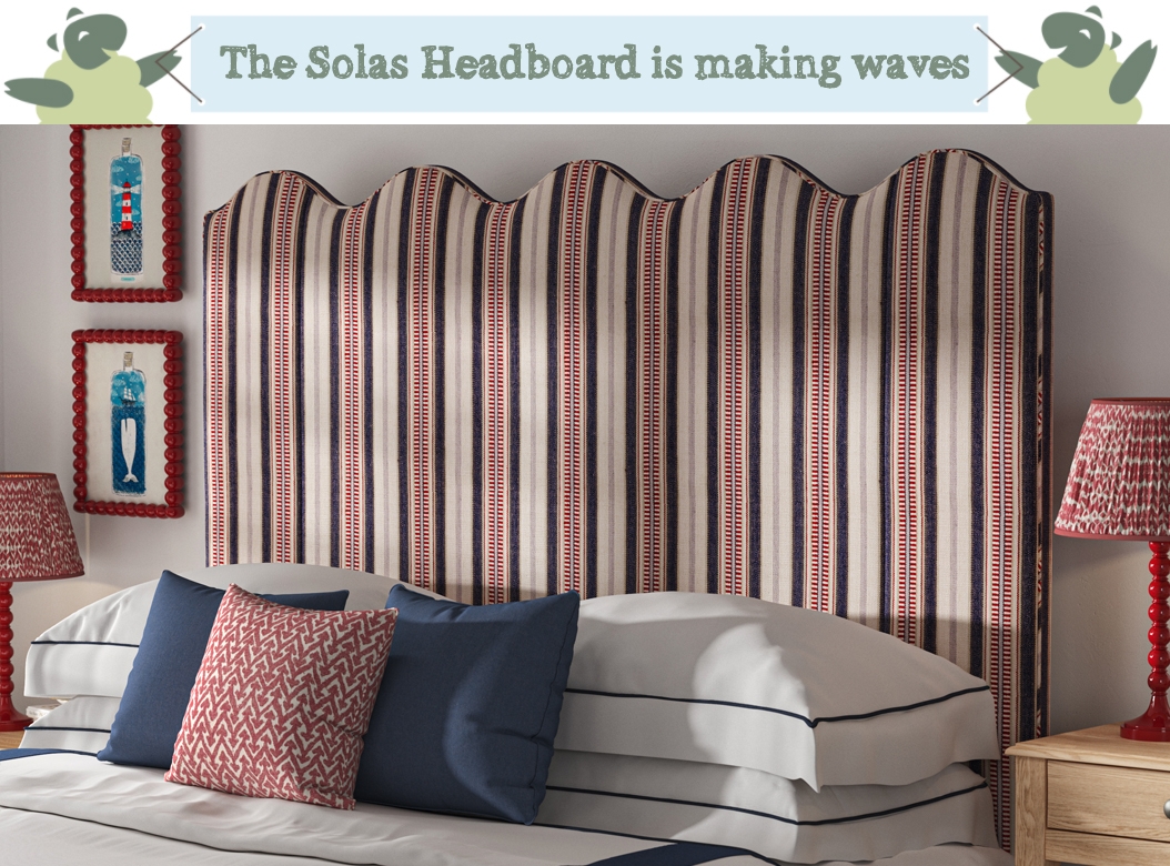 Headboard with Wave Silhouette and Navy Vertical Stripes