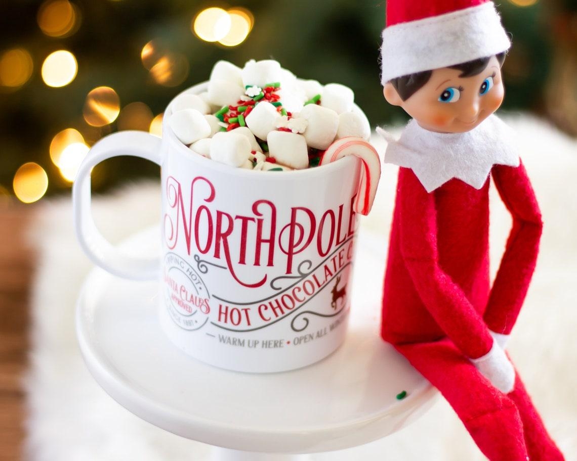 Holiday Mug: Elf Doll Companion Whimsical Pedestal Display Cocoa Cup
