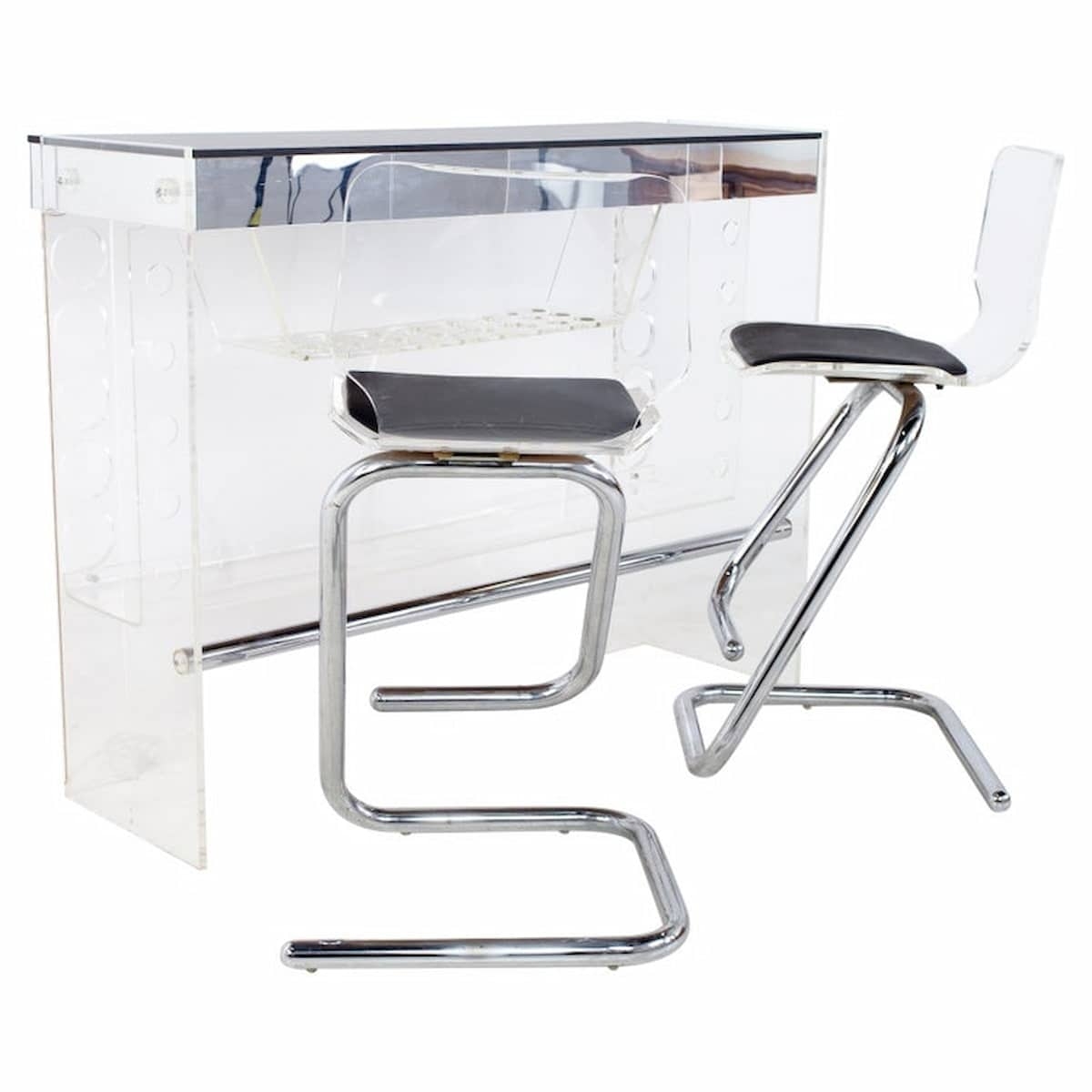Home Bar Set: S Curved Metal Frame Cantilever Stools