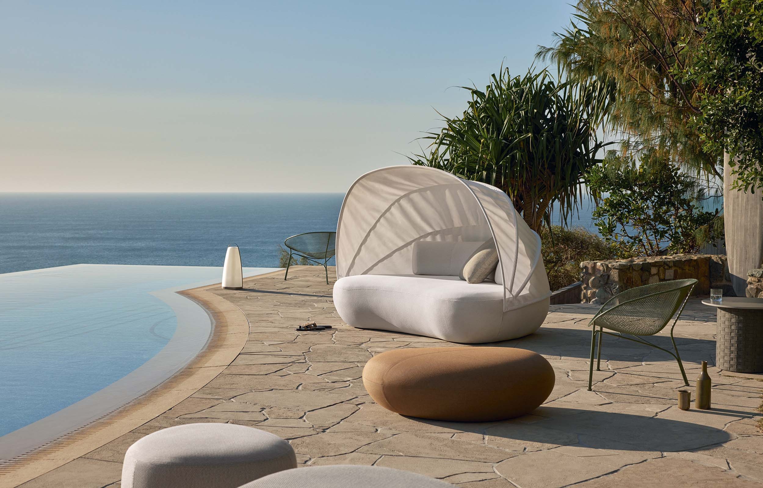 Hooded Outdoor Sofa Ribbed Canopy Curved Coast Lounge