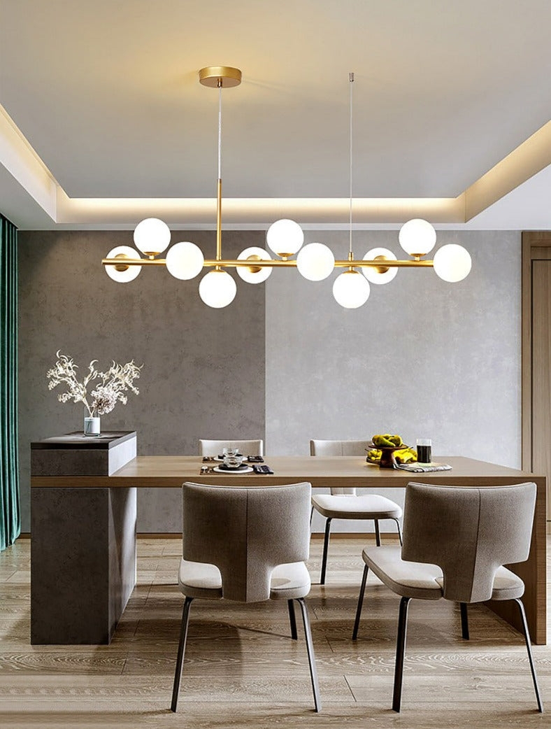 Horizontal Chandelier with Multi-Bulb Linear Gold Bar