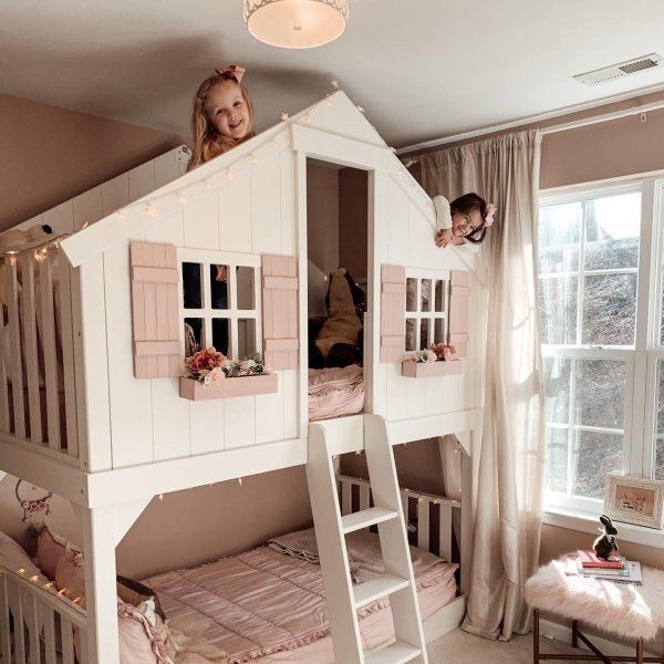 House Bunk Bed: Pink Shutters & Whimsical House Bunk Bed