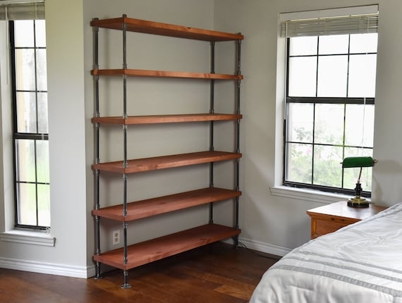 Industrial Bookshelf Extra Deep Wooden Six Tier Pipe Frame