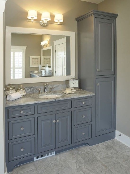 Integrated Linen Closet Vanity With Slate Grey Shaker Doors
