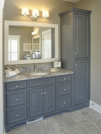 Integrated Linen Closet Vanity With Slate Grey Shaker Doors