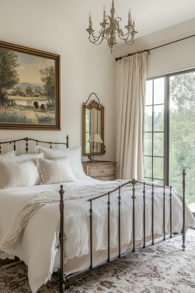 Iron Bed Spindle Headboard Pastoral Landscape Art