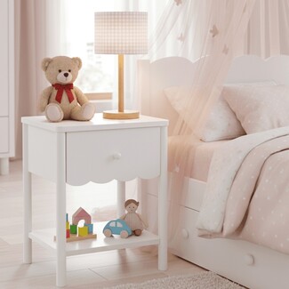 Kids Nightstand White Scalloped Apron Storage