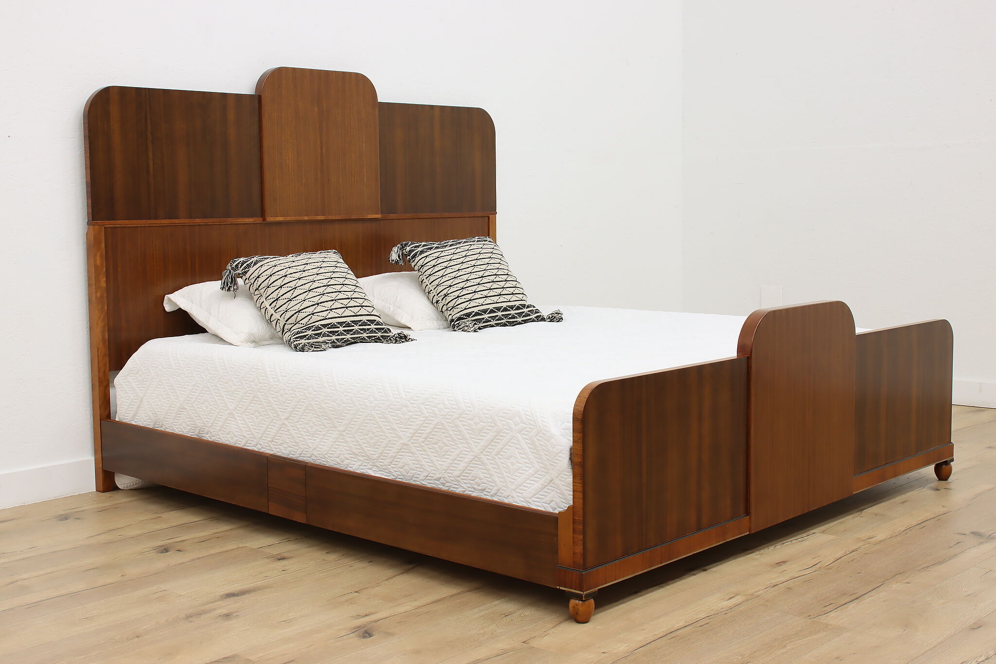 King Size Bed with Stepped Headboard and Three Panel Design