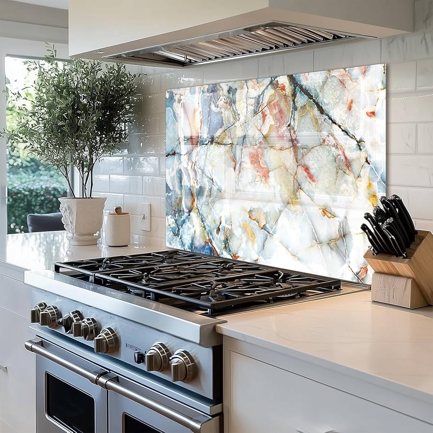 Kitchen Backsplash Marble Vein Pattern Blue and Gold Marble Panel
