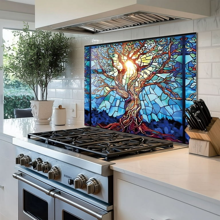Kitchen Backsplash Mosaic Tree of Life Design for Stained Glass Decor