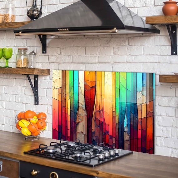 Kitchen Backsplash Panel Stained Glass Effect Rainbow Accent Tile