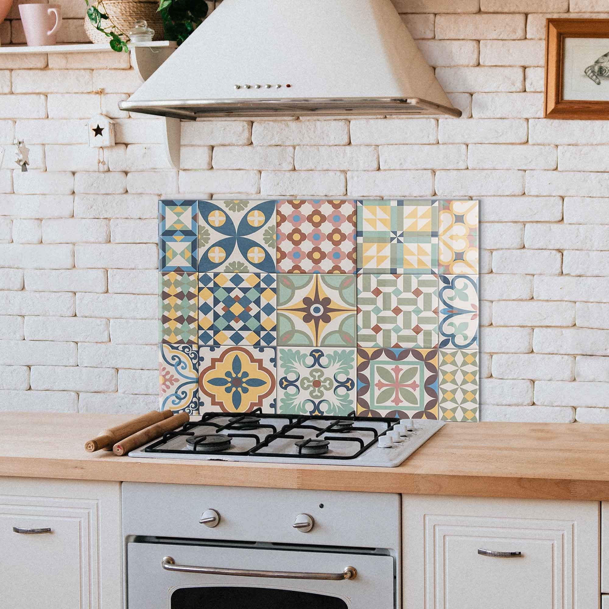 Kitchen Backsplash Patchwork Tile Pattern Mediterranean Wall Art