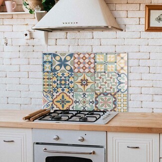 Kitchen Backsplash Patchwork Tile Pattern Mediterranean Wall Art
