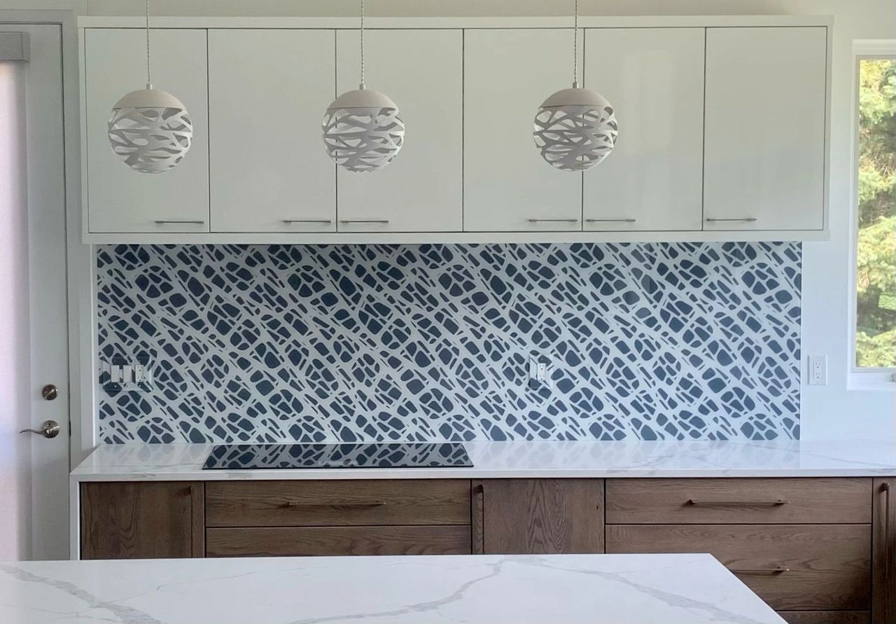 Kitchen Backsplash Patterned Glass and Modern Navy Blue Ideas