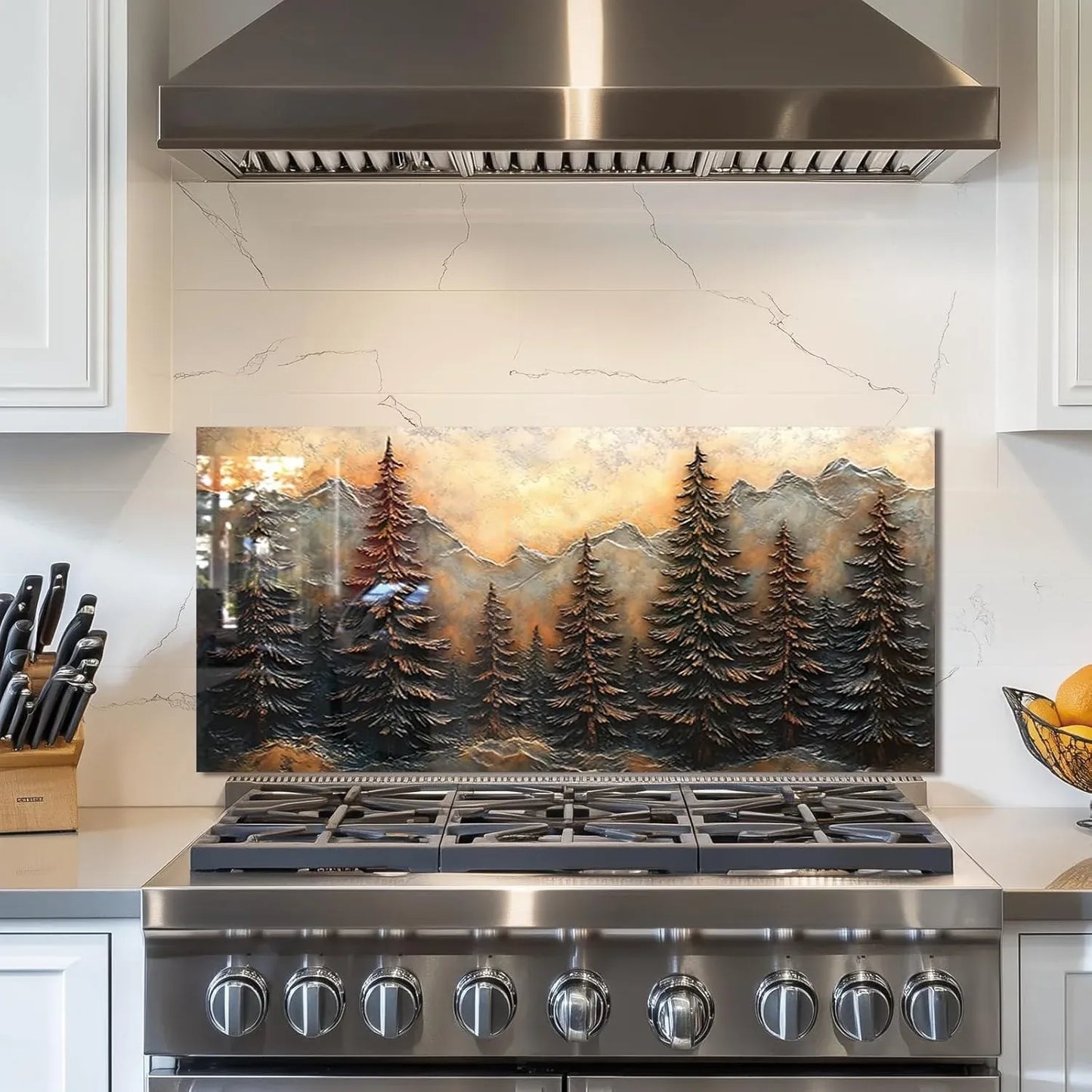 Kitchen Backsplash Pine Forest Graphic 3D Mountain Stove Guard