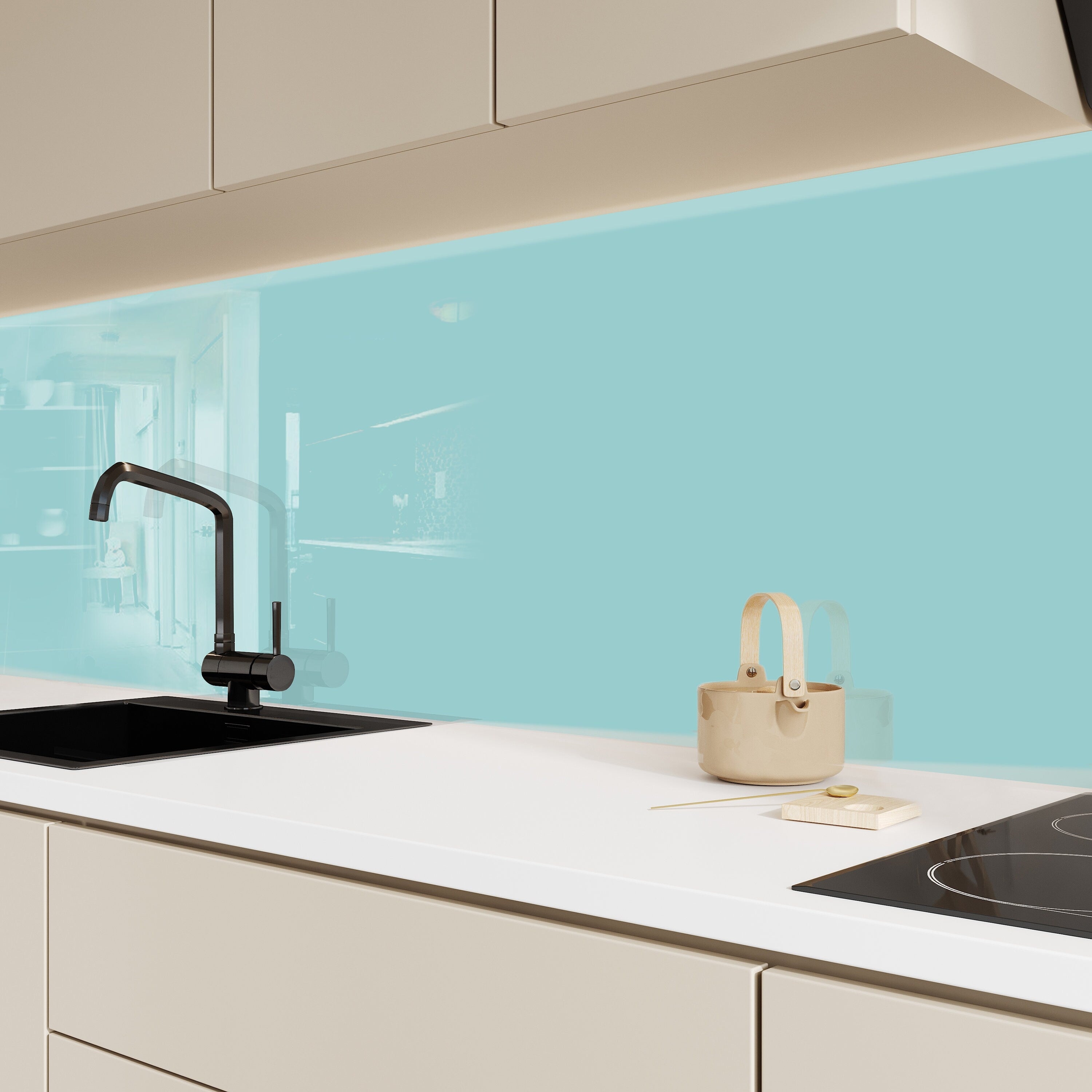 Kitchen Backsplash Seamless Aqua Glass Panel with Light Blue-Green