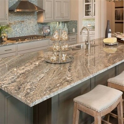Kitchen Island Veined Stone Design Polished Granite Island