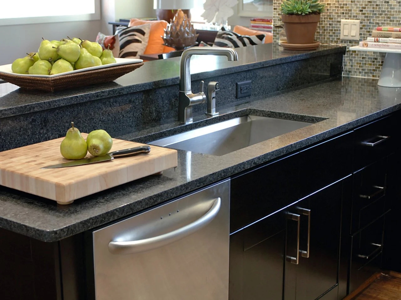 Kitchen Sink Charcoal Stone and Dual Level Counter